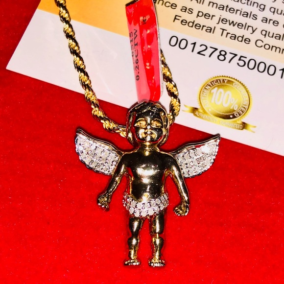 Real diamond angel pendant, not CZ not lab made, heavy angel with wing pendant - Picture 5 of 9